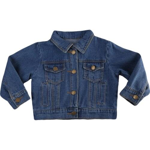 New Girls' Fall Jeans Jacket Long Sleeve Pocket Denim Jacket Coat Children Age 1-6Y
