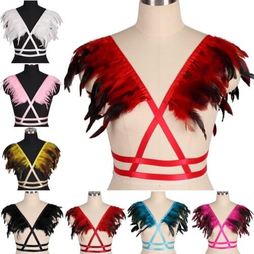 Erotic Tops Harness Fashion Halloween Feathers Punk Cage Bra Costume Goth Accessories Bondage Waist Suspender Wedding Garter