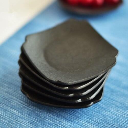 Ceramic Small Cup Pad Creative Rough Pottery Tea Tray Black Pottery Heat Insulation Tea Cup Saucer Household Tea Accessories