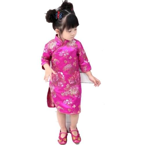 2019 Baby Girl Summer Dress kid clothing Embroidery Floral Traditional Chinese Cheongsams Qipao for Party New Year