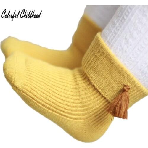 Sweet tassel fold cuff socks baby boy autumn winter socks cozy cotton infant newborn Christmas socks kniekousen meisje