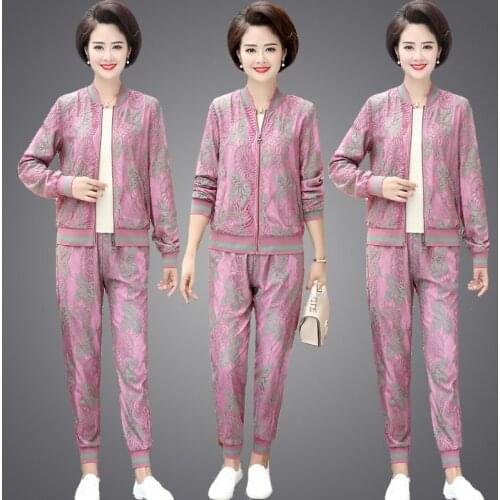 Fashion Womens Suit New 2020 Spring Autumn 2 Piece Set Printed Coat + Trousers Sets Ladies Plus Size Sportsuit Baseball Uniform