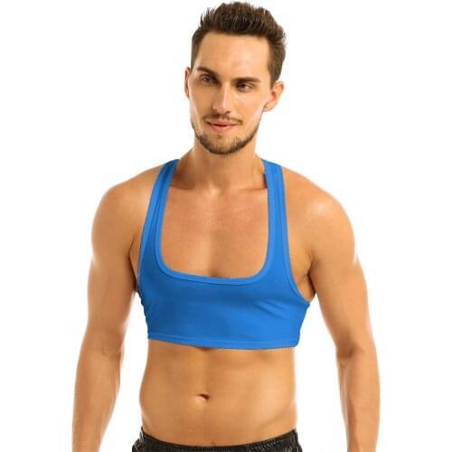 Mens Casual Vest Sport Tanks Tops Sleeveless Muscle Half Tee Dance T-shirts Male Clubwear Stage Costume Crop Tops Streetwear