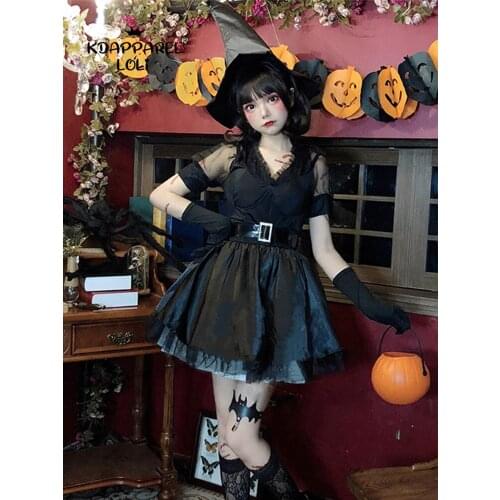 New Halloween Dresses Black V-neck Adult Female Ghost Bride Zombie Witch Costume Cosplay Witch Dress Elf Demon Costumes Set 2020