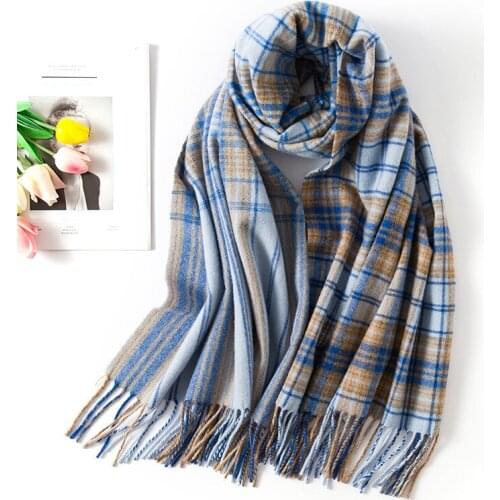 New Pure Wool Warm Lattice Scarf. Womens Extra Thick Warm Shawl. Student Scarves In Winter. AC Plaid Tassel Scarf. No Letters
