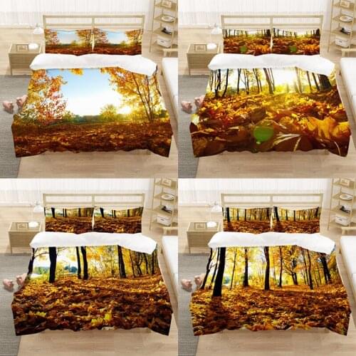 Autumn Leaves Seasonal Colors Romantic Decorative Printed 3 Piece Decor Bedding Duvet Cover Pillowcase Sets Twin Queen Size