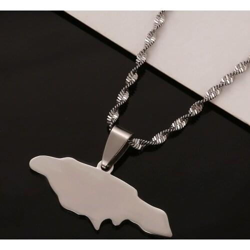 Stainless Steel Silver Color Jamaica Map Pendant Necklaces Fashion Jamaican Map Charm Jewelry