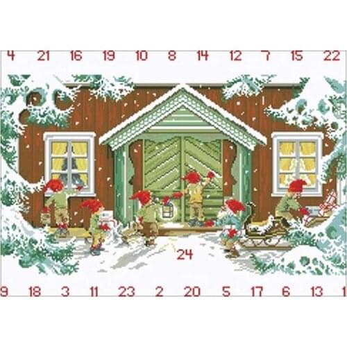 Christmas dwarf in front of the wooden house Counted Cross Stitch 11CT 14CT 18CT DIY Cross Stitch Kit Embroidery Needlework Sets