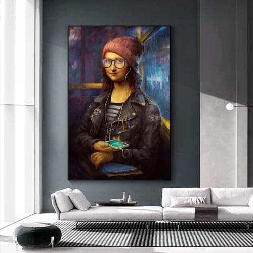 Modern Street Culture Spoof Art Modern Clothing Mona Lisa Funny Canvas Painting Simple Style Interior Home Decoration Painting