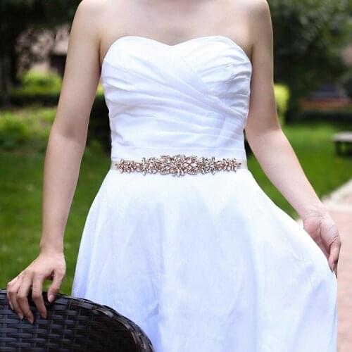 Wedding Applique Crystal Sash Belt Bridal Belt Rhinestone Bridesmaid Gowns Belt Handmade Pearl Rose Gold Trim Wedding Sash