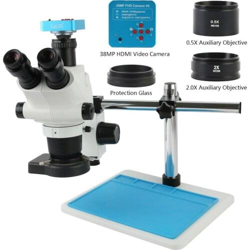 6.5X-65X 3.25X-32.5X 13X-130X Stereo Trinocular Microscope Industrial 38MP Video Microscope Camera Phone PCB Soldering Repair