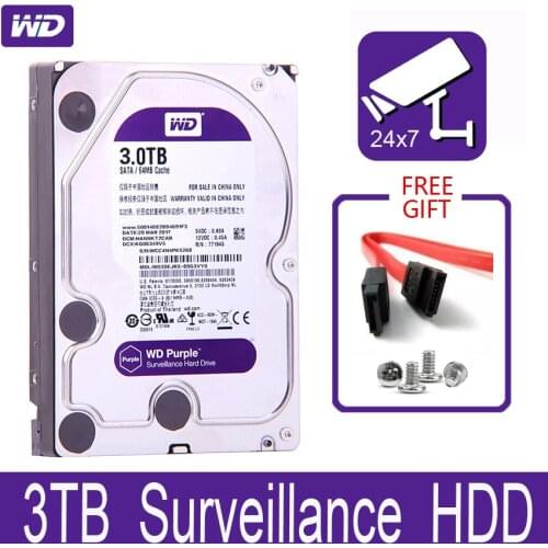 WD Purple 3TB Surveillance Internal Hard Drive Disk 3.5" 64M Cache SATA III 6Gb/s 3T 3000GB HDD HD Harddisk for CCTV DVR NVR