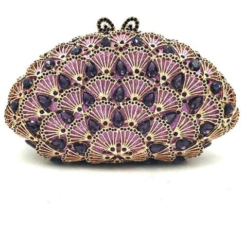 Women evening party bag diamonds clutches luxury accessories bag Nigeria bridal wedding party shell shape purses crystal purses