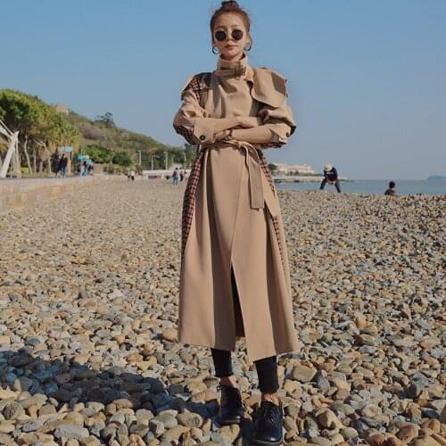 Womens Windbreaker Spring Autumn Long Casual Jacket 100% Cotton Loose Big Size Wear A Belt Cloak Lapel Trench Coat Female LE1