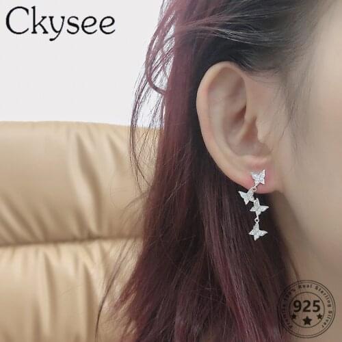 Ckysee Shiny 925 Sterling Silver Earrings Butterfly Drop Earrings For Women Fashion Earrings All-Match Fine Jewelry Charms Silve
