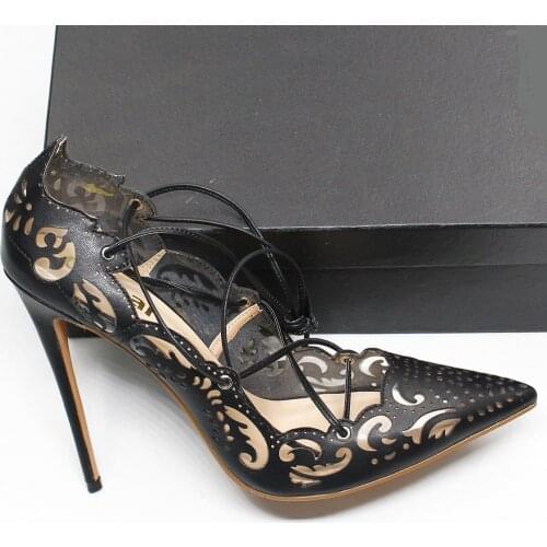 Top Quality Ankle Strap Shoes Women Pumps Sexy Pointed Toe High Heels Woman Thin Heel Hollow Pumps Ladies Office Shoes D007A