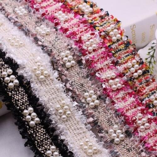 1yards/Lot Vintage Nylon Pearl Beaded Embroidered Lace Ribbon Trim Fabric Costume Dress Sewing Supplies DIY Clothing accessories