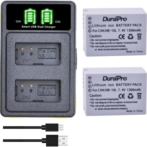 2x 1300mAH NB-10L NB 10L Battery + USB Charger with Type C Port for Canon G1X G15 G16 SX40HS SX50HS SX60HS SX40 SX50 SX60 Camera