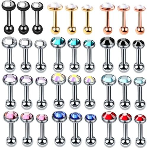 3Pcs/lot Stainless Steel Ear Tragus Cartilage Piercing Crystal Ear Studs Piercing Earrings Barbell Piercing Women Body Jewelry