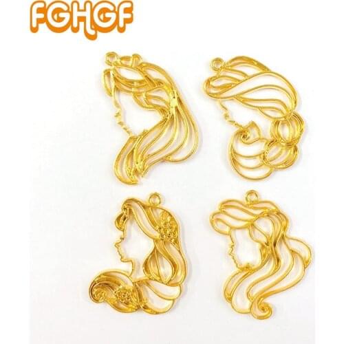 4pcs Long Hair Princess UV Resin Cabochon Setting Frame Charms Gold Metal Open Bezel DIY Craft Silver