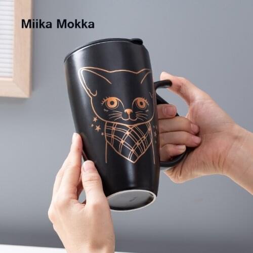 580ml Cartoon Creative Cat Mug with Lid Milk Cup Coffee Mug for Tea Porcelain Travel Cup Large Capacity Ceramic Mug Nice Gifts