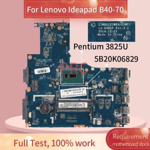 5B20K06829 For Lenovo Ideapad B50-70 Pentium 3825U Laptop motherboard LA-B092P SR24B DDR3 Mainboard