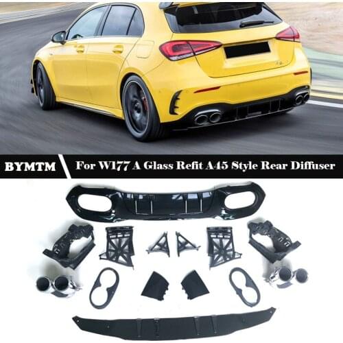 A45 Style Bright black Rear Diffuser For BENZ A Class W177 A180 A200 Sport Model