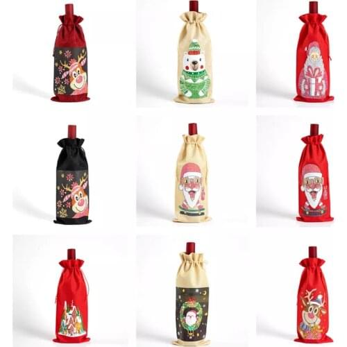 Diamond Painting Christmas Wine Bottle Cover Drill DIY Merry Christmas Xmas Wine Bottle Drawstring Bag New Year Table Decoration