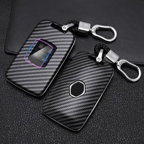 Car Key Cover for Renault Key Cover Carbon Fiber Imitation Hard Key Case Chain For Renault Kadjar Megane Koleos QM5 QM6 2016-18