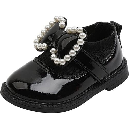 Children Patent Leather Shoes 2021 Autumn Girls New Bow Princess Shoes Kids Soft Casual Single Shoes G206