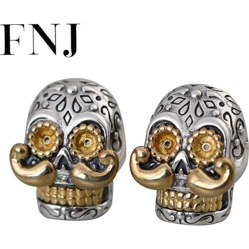 FNJ Punk Skull Earrings 925 Silver Original Pure S925 Sterling Silver Stud Earring for Men Jewelry