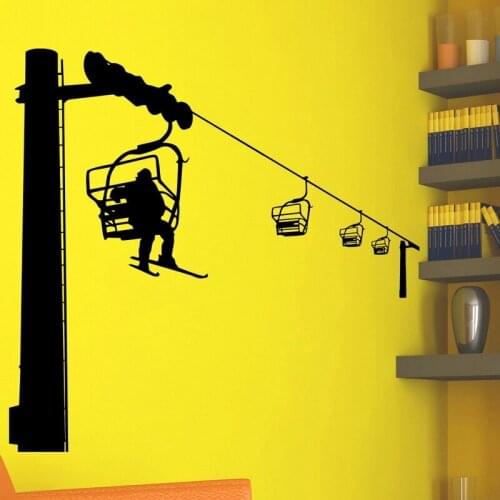 Cable Car Ski Wall Sticker Decal Skiing Posters Board Vinyl Wall Decals Pegatina Decor Mural Ski Car Decal Sticker
