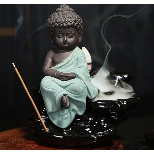 Creativity The Monk Incense Cones Burner Small Buddha Censer Handmade Porcelain Ceramic Censer Incense Stickers Holder