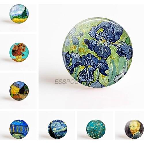 5Pcs/lot Van Gogh Irises Pendant Making 25mm Round Glass Cabochon Gemstone Jewelry Accessories