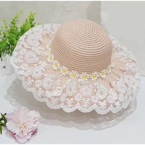 Baby Girls Lace Sun Hat For Kids New Summer Princess Empty Top Caps Kids Sun Hat Super Large Brim Bucket Hats