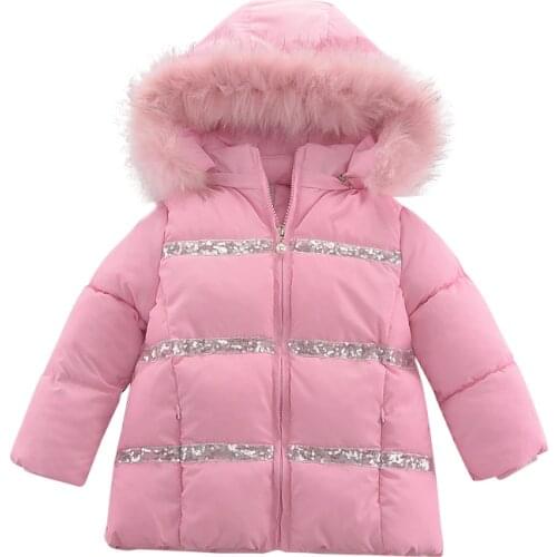 Toddler Girls Jacket Winter Jackets For Girls Fur Coat Sequins Kids Warm Outerwear Coat For Girls Clothes Children Jacket 2-8 Y