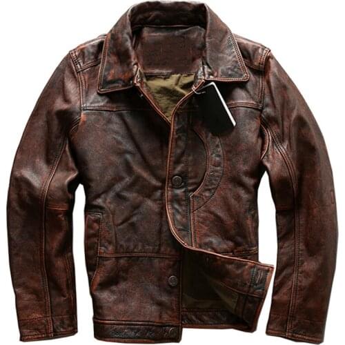 European Streetwear Calfskin Genuine Leather Jackets Mans Coat Locomotive Russian Mens Jacket Real Leather Overcoats Male A562