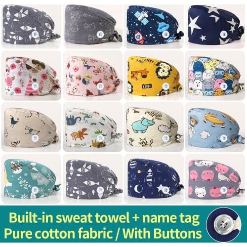Cartoon Print Medical Scrub Hat Hospital Doctor Work Caps Health Worker Scrub Cap Pet clinic nurse Beautician nursing scrubs hat