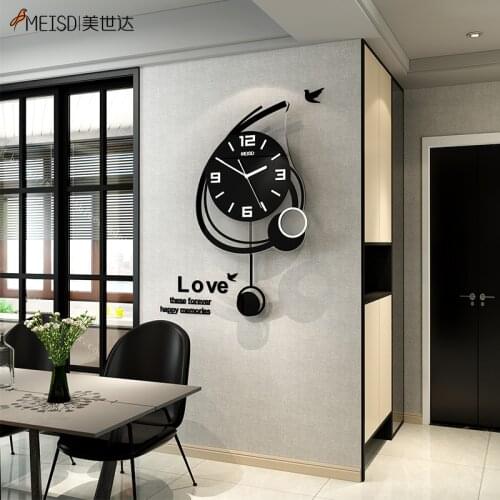 MEISD Creative Watch Black Large Pendulum Home Clock Quartz Silent Living Room Decor Horloge Acrylic Wall Stickers Free Shipping