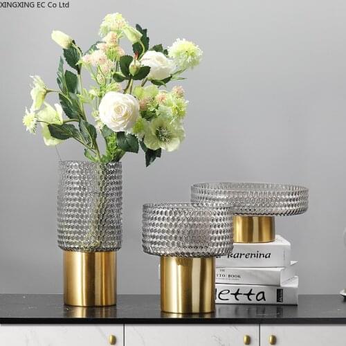 Metal Transparent Glass Vase Decoration Nordic Dining Table Dried Flower Decoration Creative Living Room Hydroponic Vase