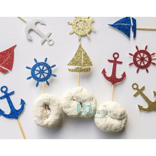 Nautical Cupcake Toppers Sailing Birthday Decor Sail Boat Toppers Anchor Topper Anchors Away Nautical Bridal Shower