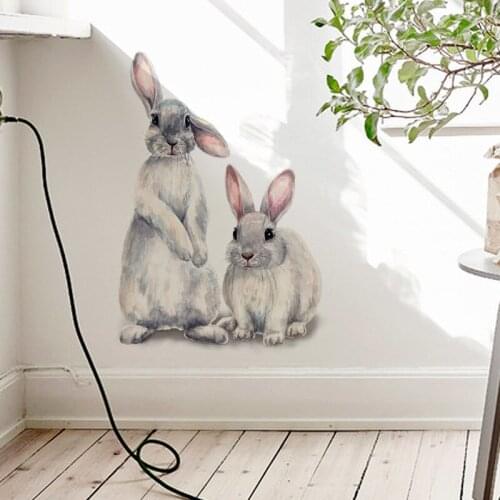 Cartoon Rabbits Wall sticker Kids Room Home Decoration Removable Wallpaper living room bedroom mural Decals Well Decor Stickers