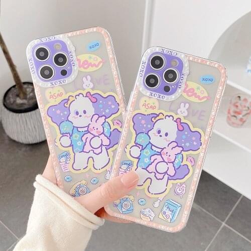 For iPhone 12Pro Cases Korea ins Rabbit Clear Phone Case For iPhone 11 Pro Max XR XS Max 7 8 Plus X Soft Shockproof Bumper Coque
