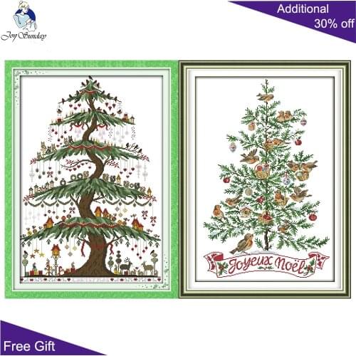 Joy Sunday Christmas Tree Birds Cats Rabbit Deer Squirrel J262(2) J332 Home Decor Christmas Animal Needlepoint Cross Stitch kits