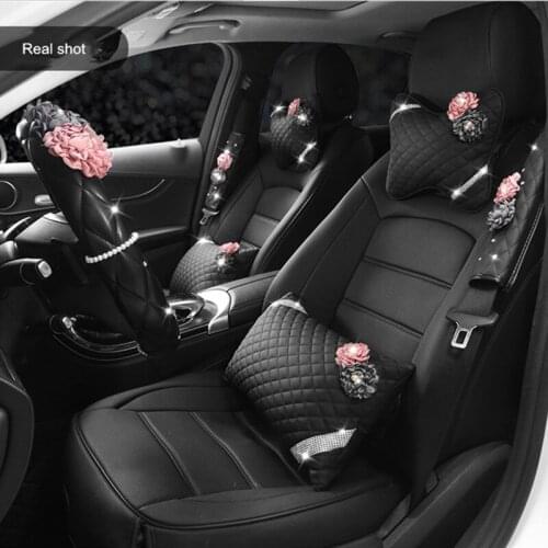 Ladies unique fashion rose flower seat belt shoulder handbrake covers headrest lumbar pillow suite car interior decoration
