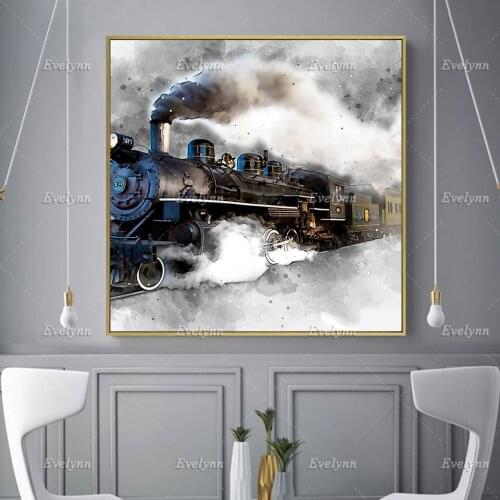 Train Wall Art,Steam Locomotiv Canvas,Vintage SteamTrain Poster,Room Wall Decor,locomotive Wall Art,Old Fashioned Train Painting