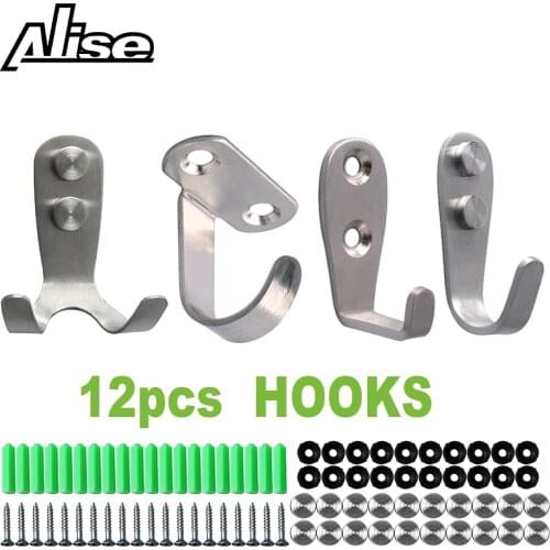 12pcs Coat Hooks Wall-Mounted 2 Hole Towel Hanger For Coats Hats Clothing Home Storage Hooks stainless steel Hook Towel Hanger