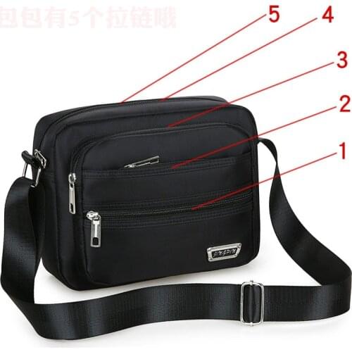 5 Pockets Large Capacity Men Nylon Bag Casual Men Waterproof Black Handbags Male Crossbody Shoulder Zipper Tote Messenger Bag