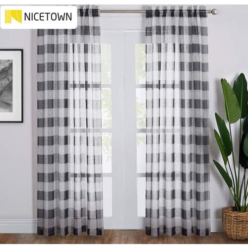 NICETOWN Linen Sheer Curtains - Plaid Textured Pattern Privacy Semi Sheer Curtains Light & Airy for Bedroom Dining Living Room