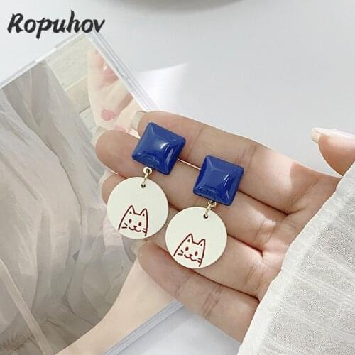 Ropuhov 2021 New 925 Silver Jewelry Korean Fashion Woman Lady Gift Retro Sweet Cute Cat Earrings Cartoon Earrings Wholesale